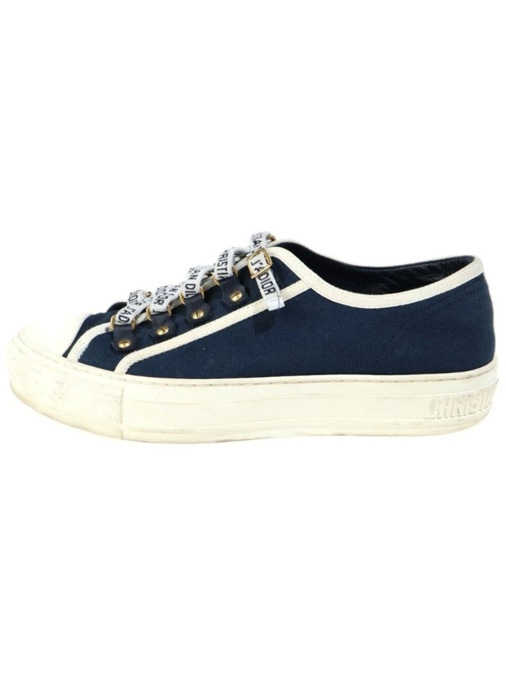 Dior Walk'n' Lace-up Low-Top Sneakers Flat Shoes Navy White Canvas Leather